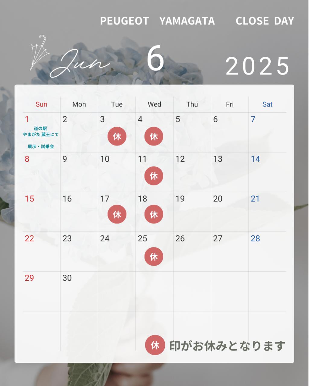 6月の定休日のご案内✨