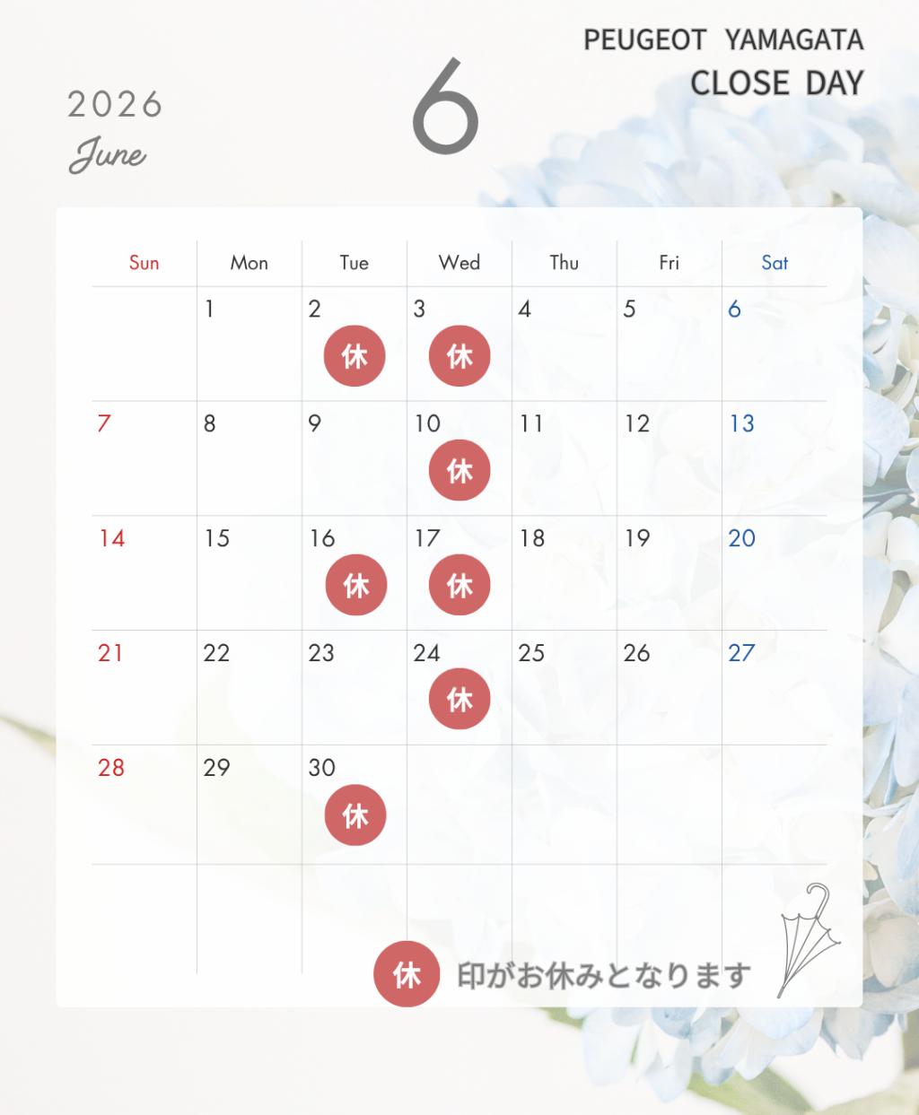 🦁６月定休日のご案内